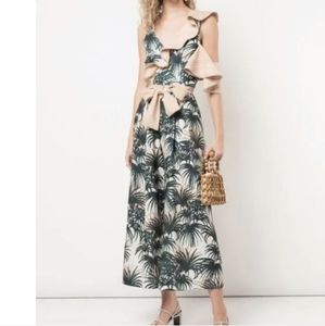 PatBo Tropical Print Ruffle Dressy Wide Leg Jumpsuit